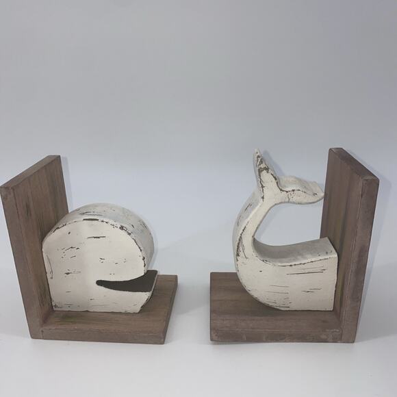 Farmhouse Rustic Painted Folk Art Wooden Whale Book Ends! Kids Room - Picture 3 of 5